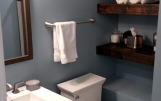 bathroom with blue walls and white appliances